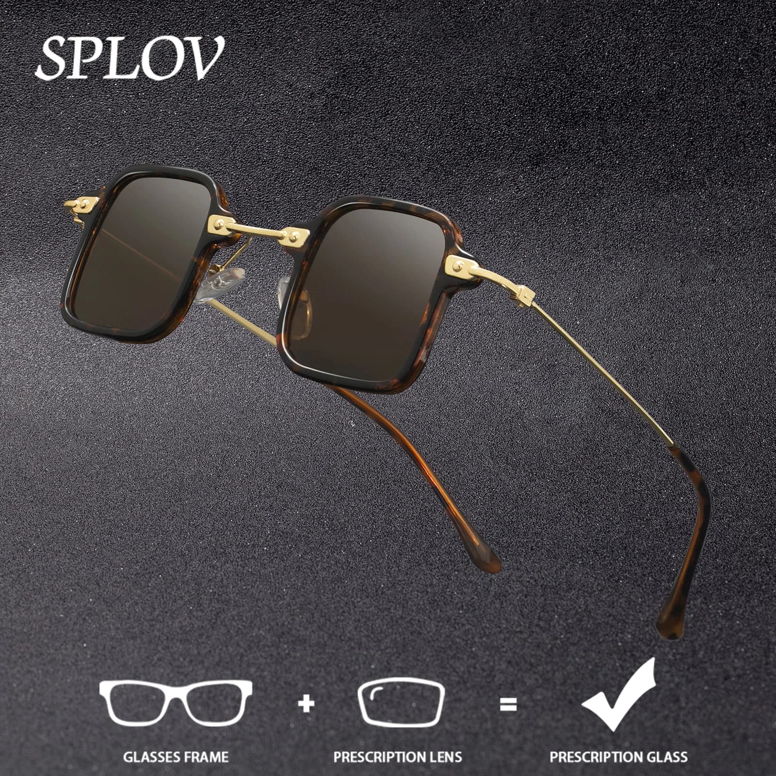 SPLOV Classic Small Square Prescription Sunglasses Custom Anti Blue Light Polarized Lenses Stylish Sunglasses for Men and Women