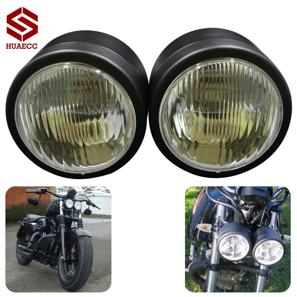 4-1/4 ''55W Black Opaco Twin Dominator Motorcycle Light Halogen Dual Streetfighter Racer Custom Dirt Bike