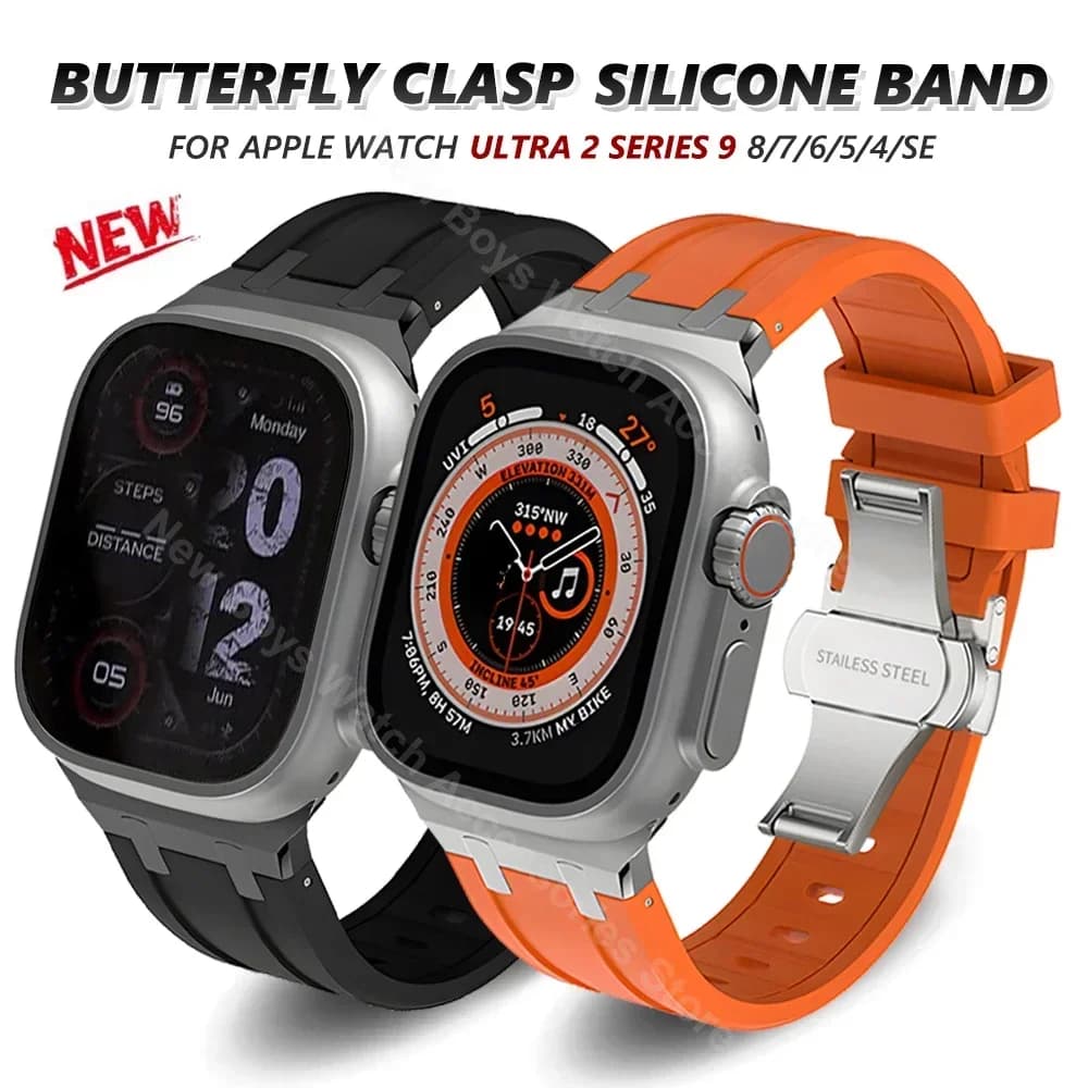 Cinturino per Apple Watch Serie 10 Ultra 2 49mm 45mm 46mm 44 Cinturino con chiusura a farfalla per iWatch 9 8 7 se 6 5 Bracciale sportivo in silicone
