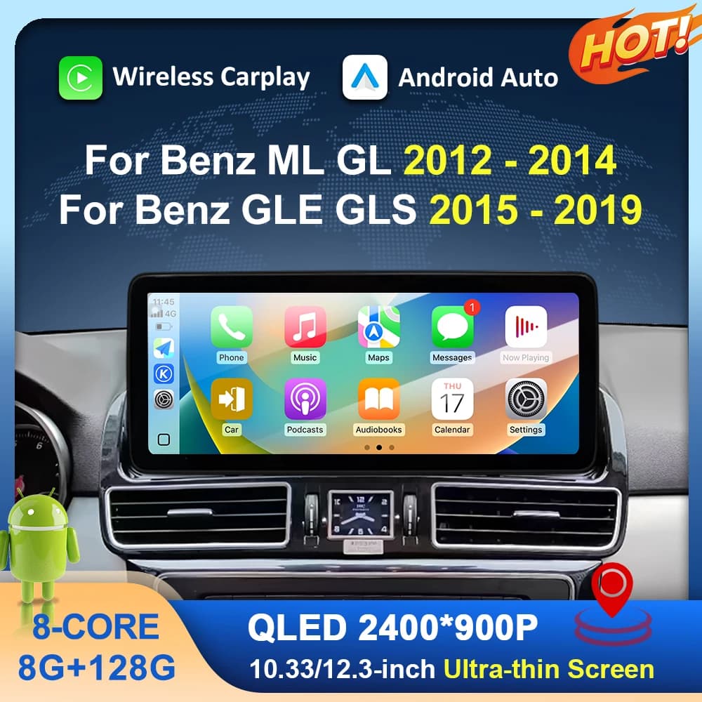 Per Mercedes Benz ML GL 2012-2014 Benz GLE GLS 2015 - 2019 Wireless Carplay Android Auto BT WiFi 4G QLED Schermo Accessori Auto