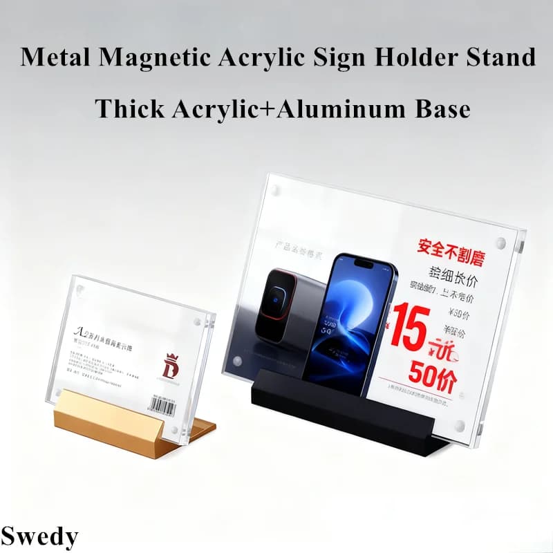 Set di 5 Portaetichette Magnetici in Acrilico 75x55mm / 90x60mm, Supporto per Menu, Espositore per Prezzi e Nomi