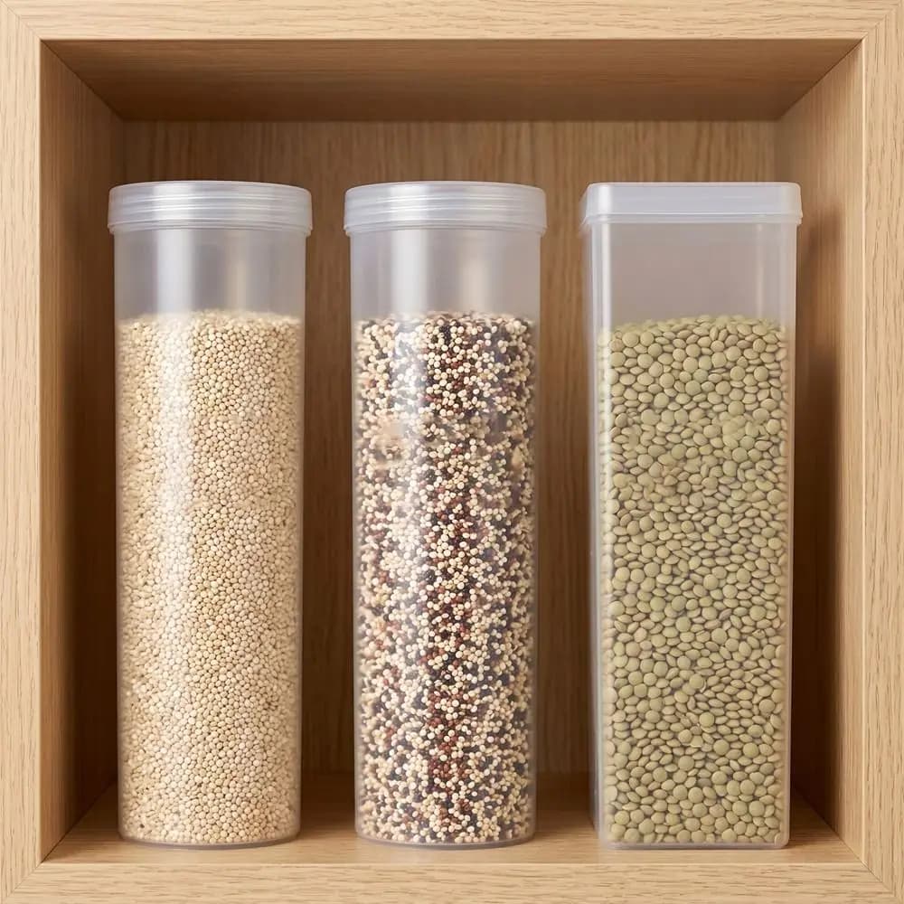 2 contenitori in plastica per biscotti, rotondi/rettangolari, ermetici, salvaspazio, trasparenti, per conservare alimenti e pasta, barattoli sigillati