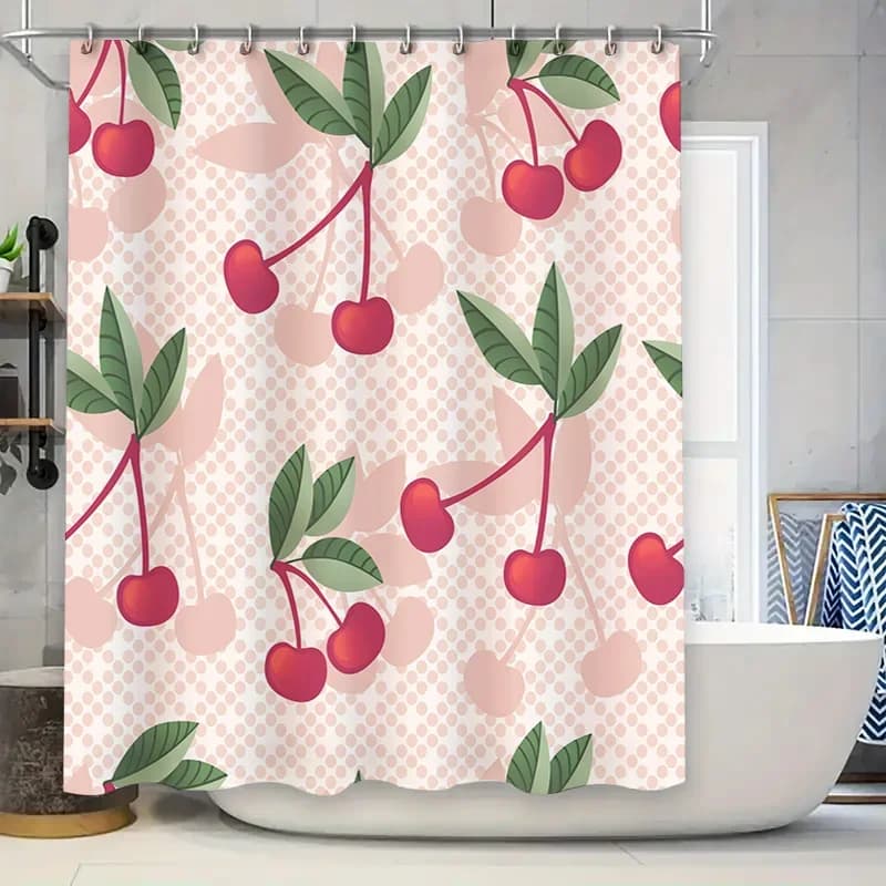 Tenda da doccia rosa ciliegia Decorazione da bagno stampata in 3D Tessuto idrorepellente Perfetto per i bagni di casa