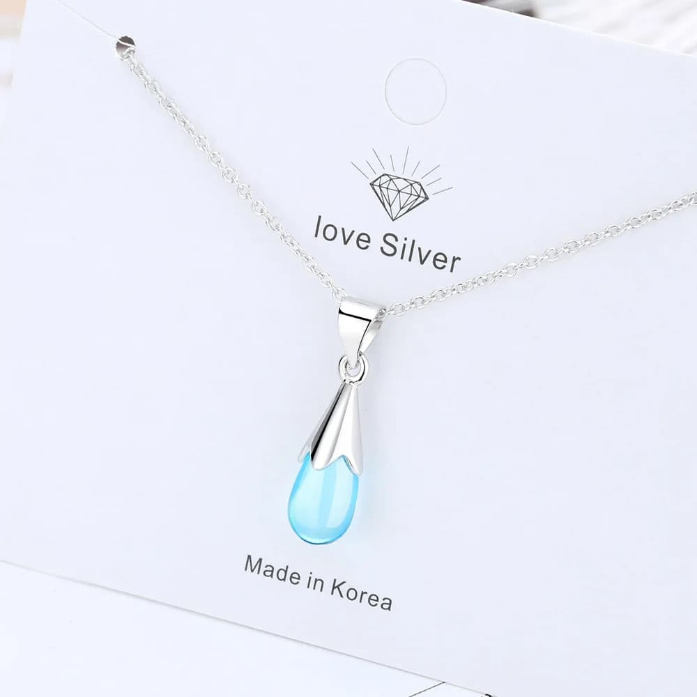 New 925 Sterling Silver Water Drop Crystal Pendants Necklaces For Women Female Wedding Fashion Fine Jewelry Gifts