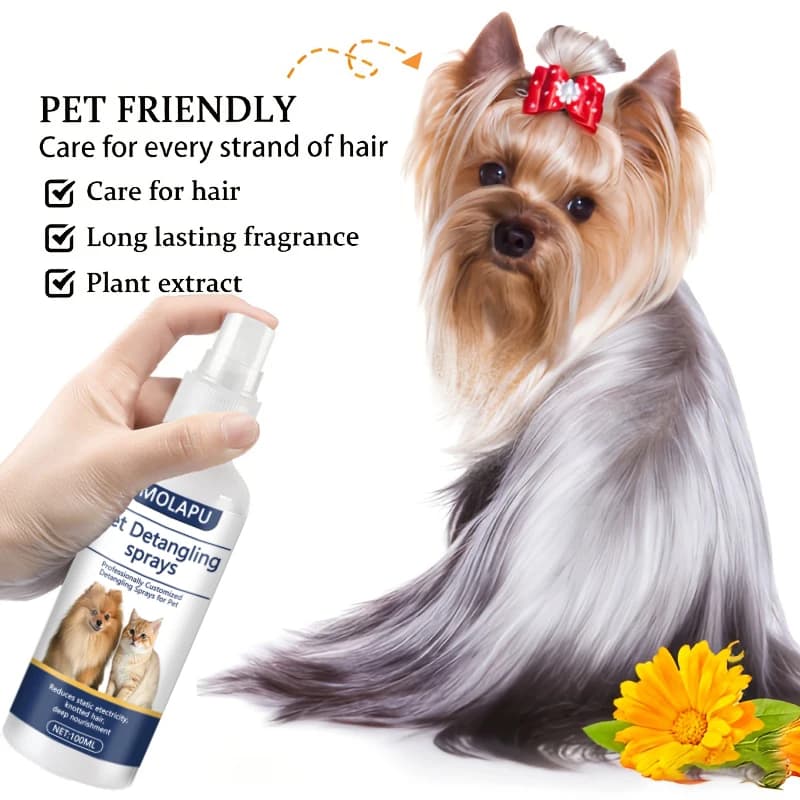 Spray Anti-Nodo per Peli di Cani e Gatti – Balsamo Senza Risciacquo per Districare il Pelo degli Animali Domestici Una formula professionale specificamente progettata per la toelettatura degli animali domestici per evitare che i peli si attorcchiano. Questo spray riduce anche l'elettricità statica.