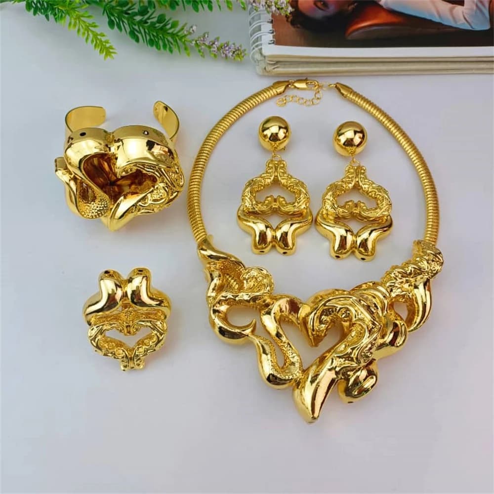 EMMA Regalo per la festa della mamma Collana da donna Set di gioielli placcati in oro italiano Orecchini Bracciale Accessori per abiti da sposa FHK17592