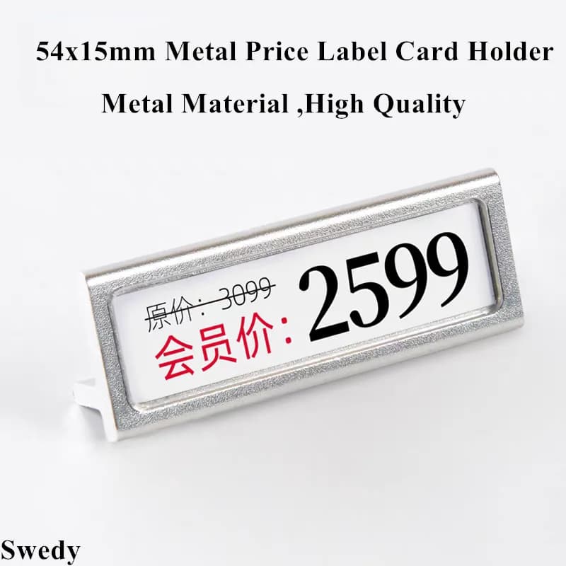 54x15mm Etichetta prezzo in metallo Etichette per carte Menu Porta elenco prezzi Merchandise Piccolo prezzo Porta cartello in carta Espositore