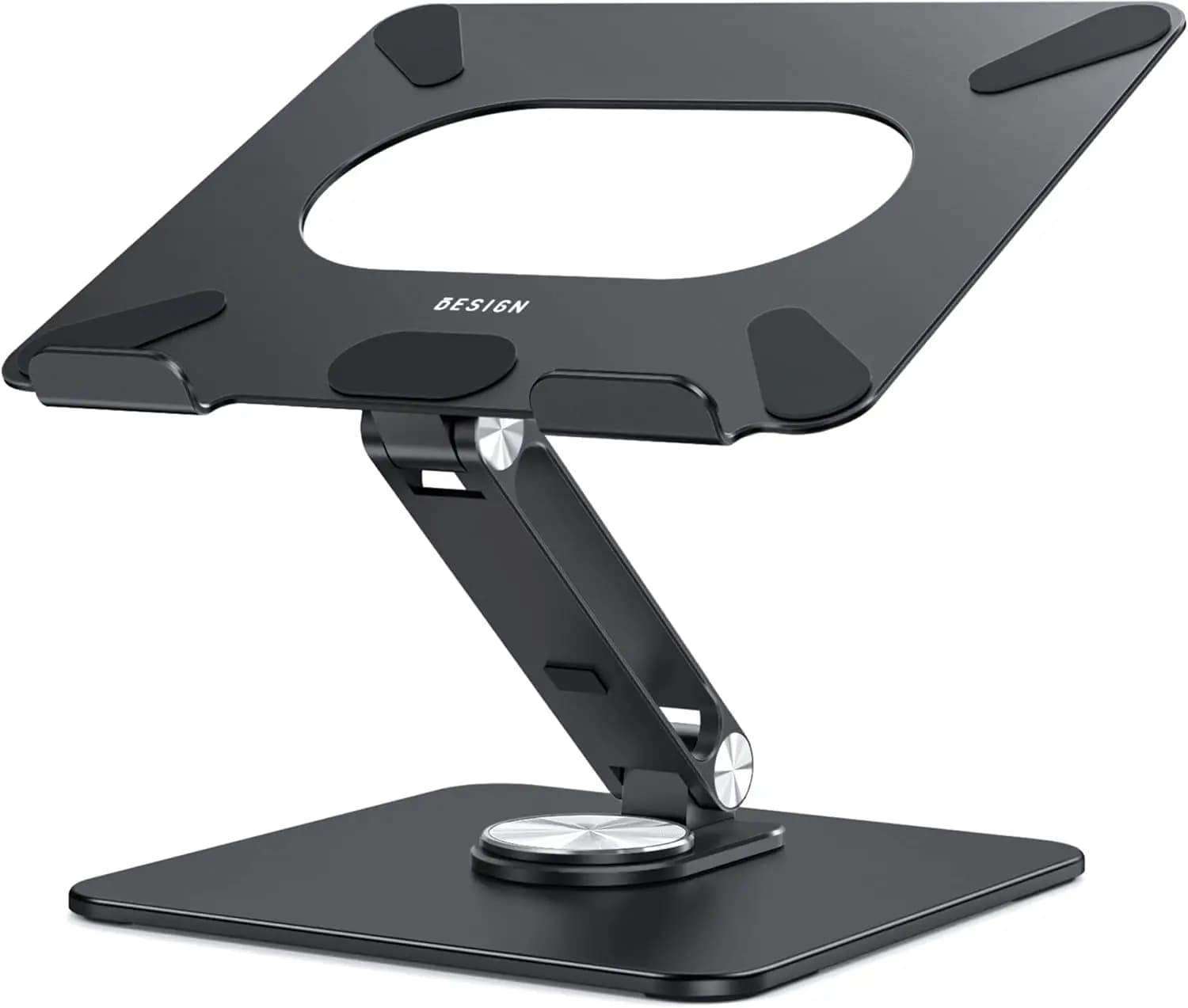 360 ° Supporto Girevole per Laptop, Rialzo Ergonomico Regolabile per Portatili da 10-15.6 Pollici, Pieghevole e Stabile, Nero