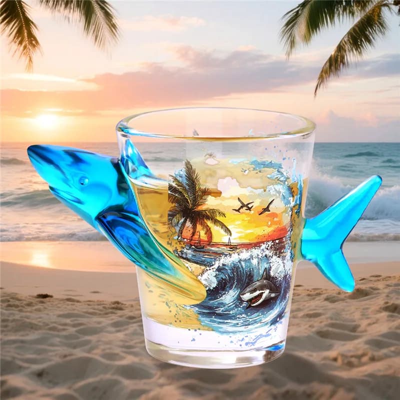 Bicchieri da shot in vetro serie Ocean da 50 ml Decorazione di squalo blu Tazza da vino per bar Beach Wedding Party Cocktail Tazza di liquori di whisky
