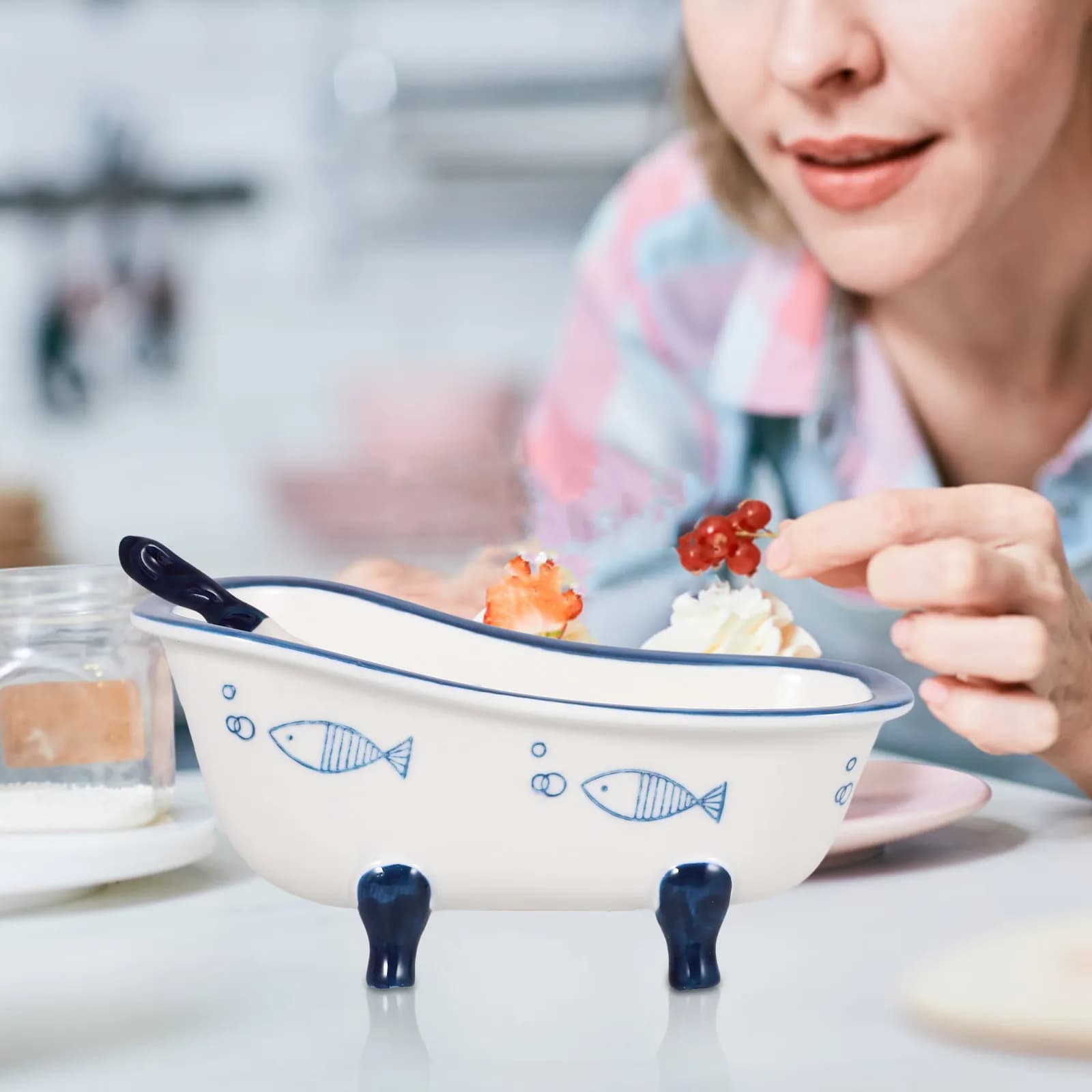 1Set Bathtub Shape Snack Serving Bowl with Spoon Food Storage Tray for Candy Dried Fruit Chocolate Dessert Cookie At Home Office