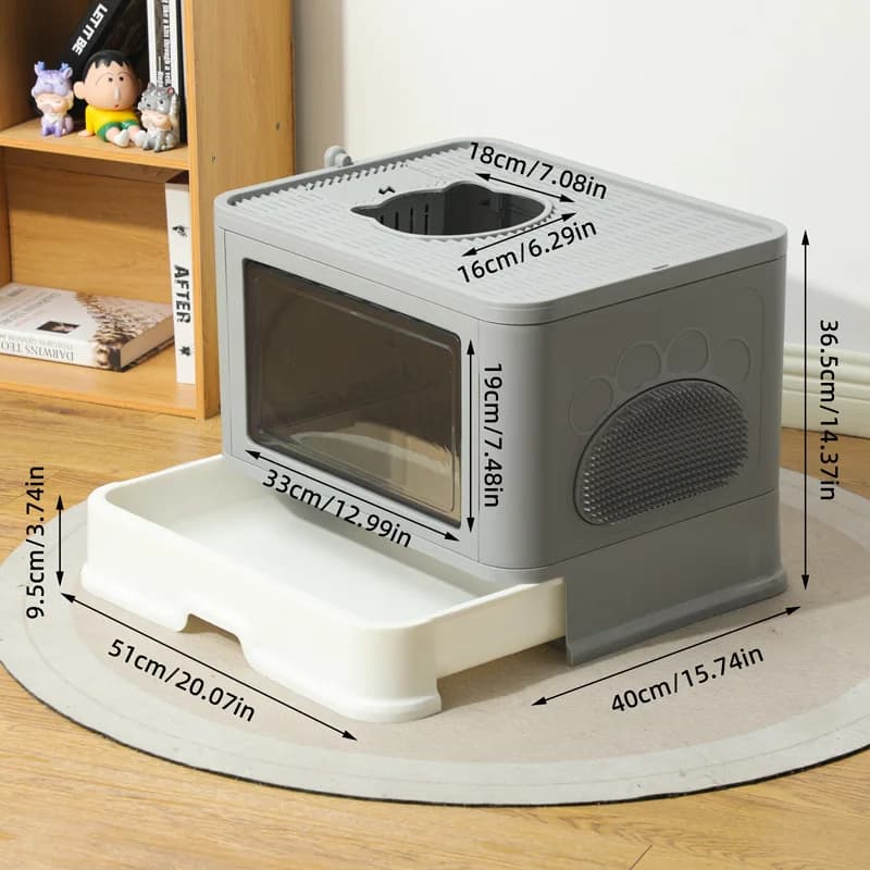 Grande lettiera per gatti completamente in stile cassetto chiuso a prova di spruzzi, facile da pulire, WC per gatti, controllo degli odori, pala per dispenser per crocchette per gatti