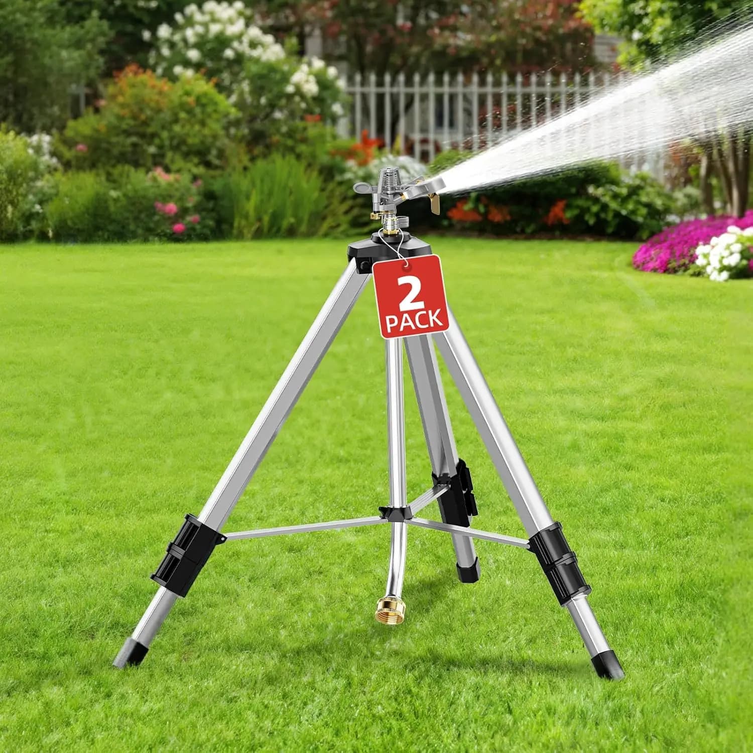Irrigatore a treppiede per impieghi gravosi, a impulsi in ottone da 36 pollici, a 360° ° Copertura fino a 70 piedi, 5660 piedi quadrati, confezione da 2