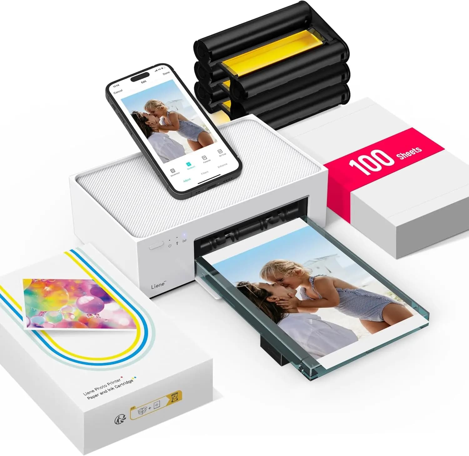 Portable 4x6" Photo Printer with 100 Sheets and 3 Cartridges, Full-Color Instant Prints, Thermal Dye Sublimation Technology, Wi-Fi Wireless Picture Printer for iPhone and Android Smartphones