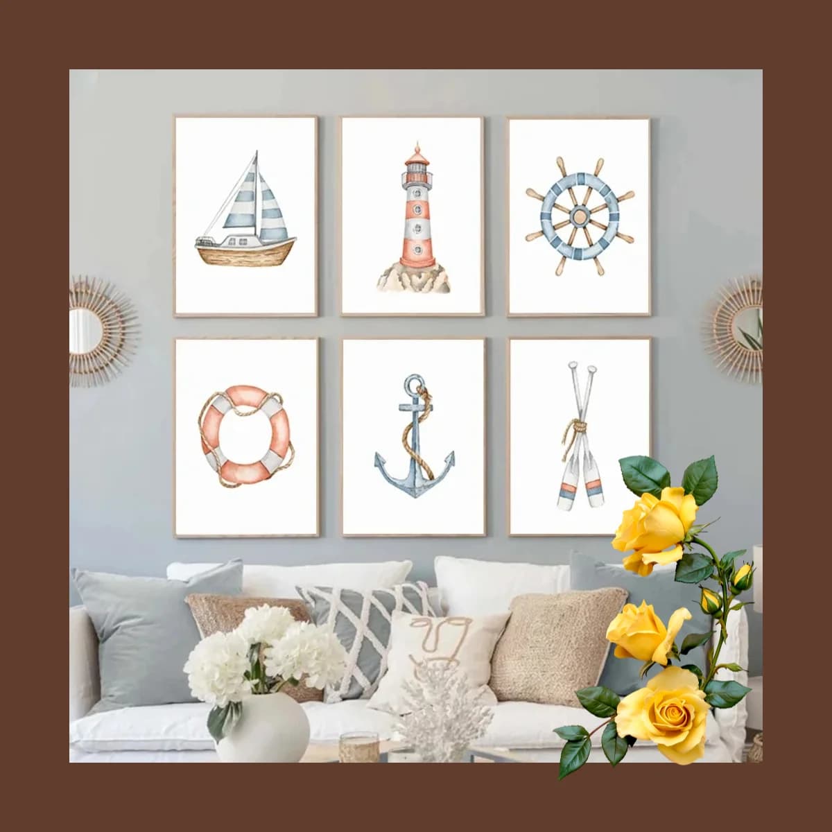 Anchor Forgot The Boat At Home – Poster su tela senza cornice con faro nautico e barca a vela per la decorazione della casa e della stanza dei bambini