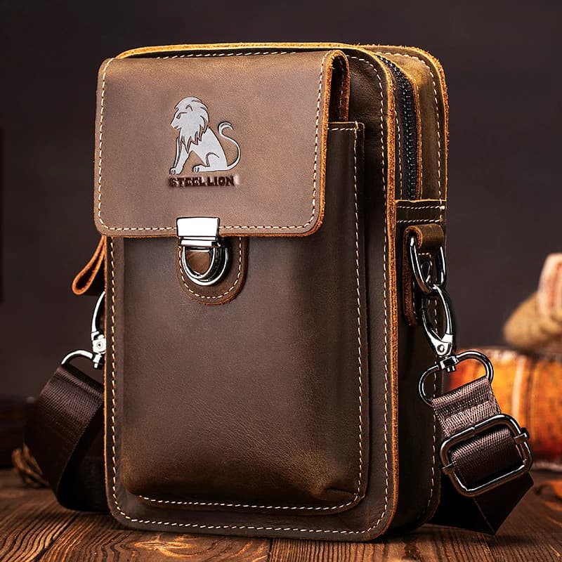 Marsupio da uomo in vera pelle alla moda Borse a tracolla casual multiuso Piccolo marsupio da viaggio per telefono ed elementi essenziali