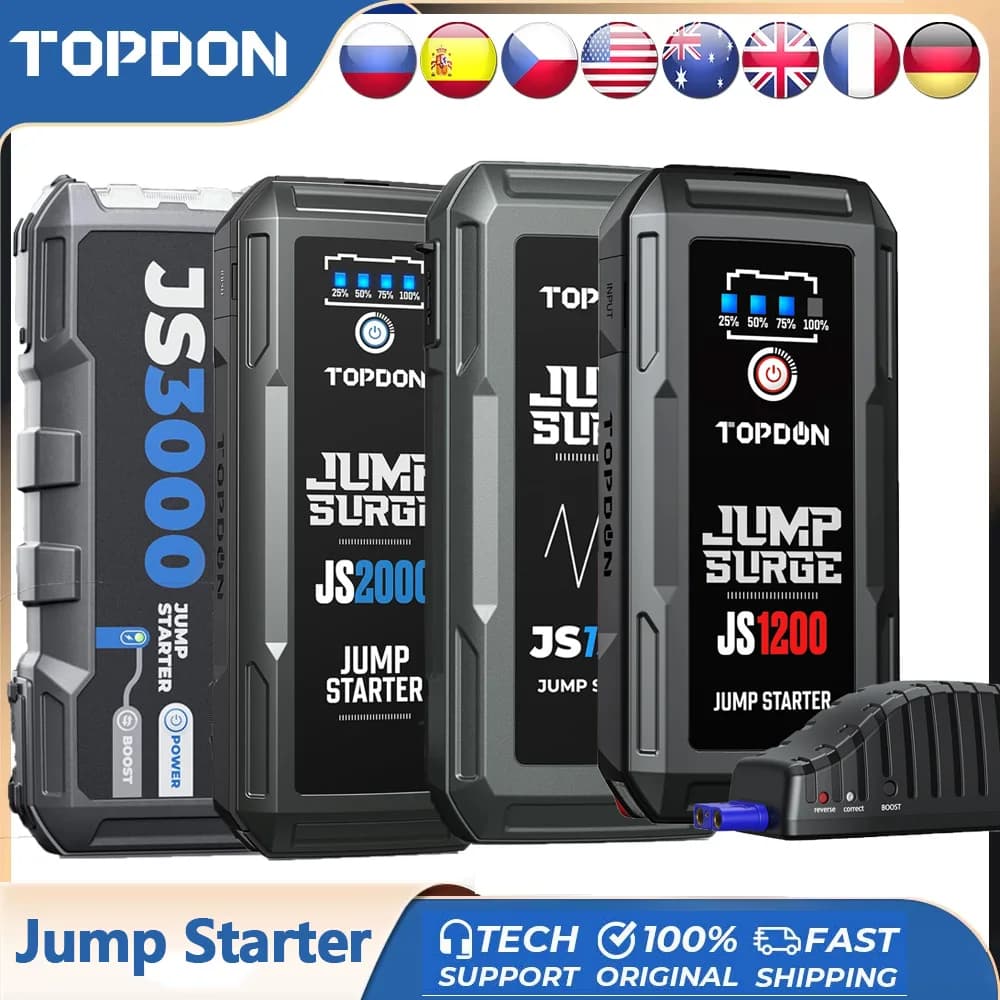 Topdon Jump Starter JS3000/JS2000Pro/JS1200pro 3000A/2500A/1500A/1200A Power Bank 12V Dispositivo di avviamento per auto per Booster
