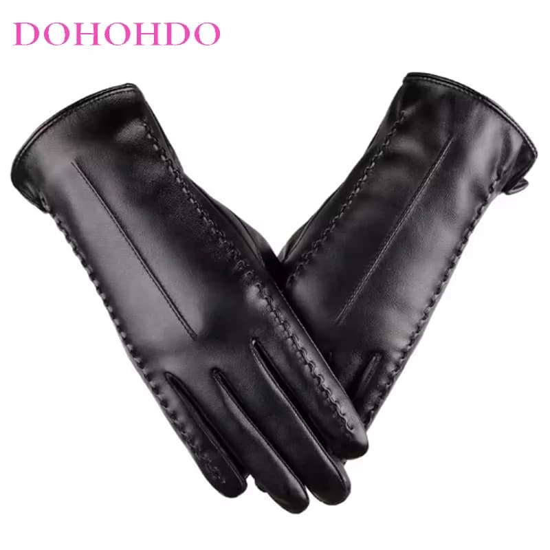 Guanti Neri Touch Screen in Pelle per Moto, Guanti da Donna per Guida Invernale, Guanti in Ecopelle per Moto