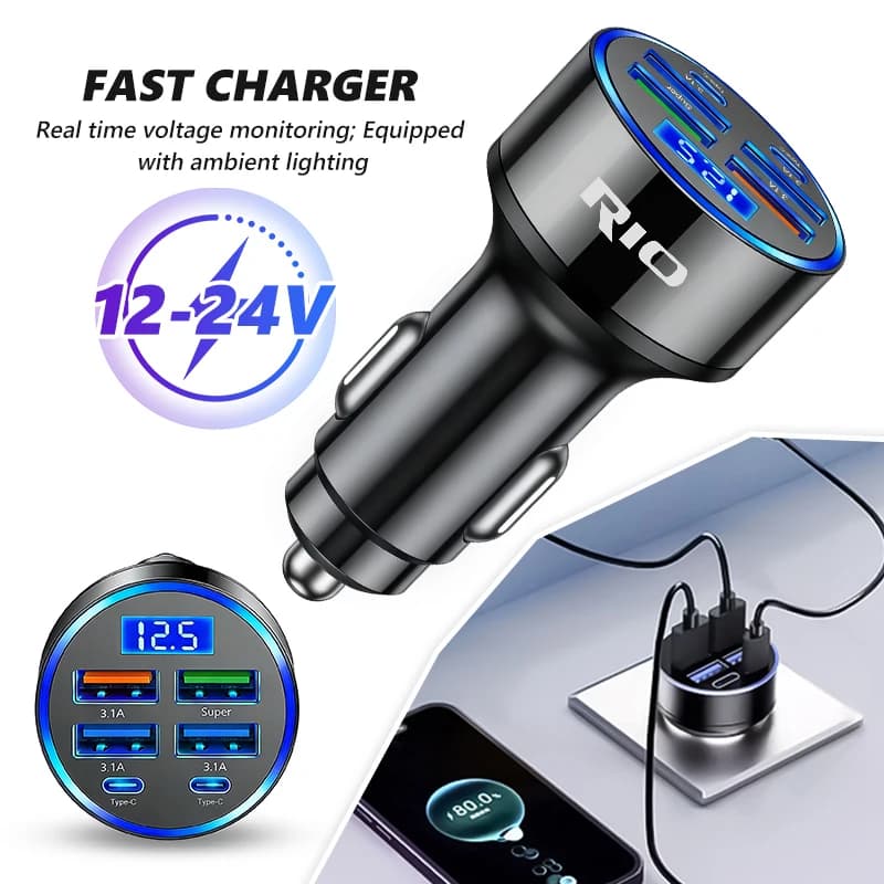 Car Fast Charge One to Six Plug Auto Charger Flash Charge with Digital Display For KIA Spectra Sedona K5 K8 Cadenza Proceed