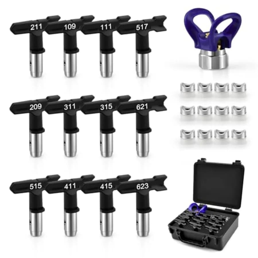 Set di 12 punte per verniciatura airless reversibili e 1 supporto ugello con scatola portaoggetti - Ricambi per verniciatura airless