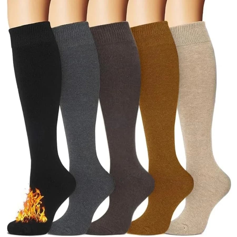 CTHH Warm Winter Knee High Socks for Women Thermal Cotton Boot Socks Black Long Thick Leg Warmers for Running Hiking Work