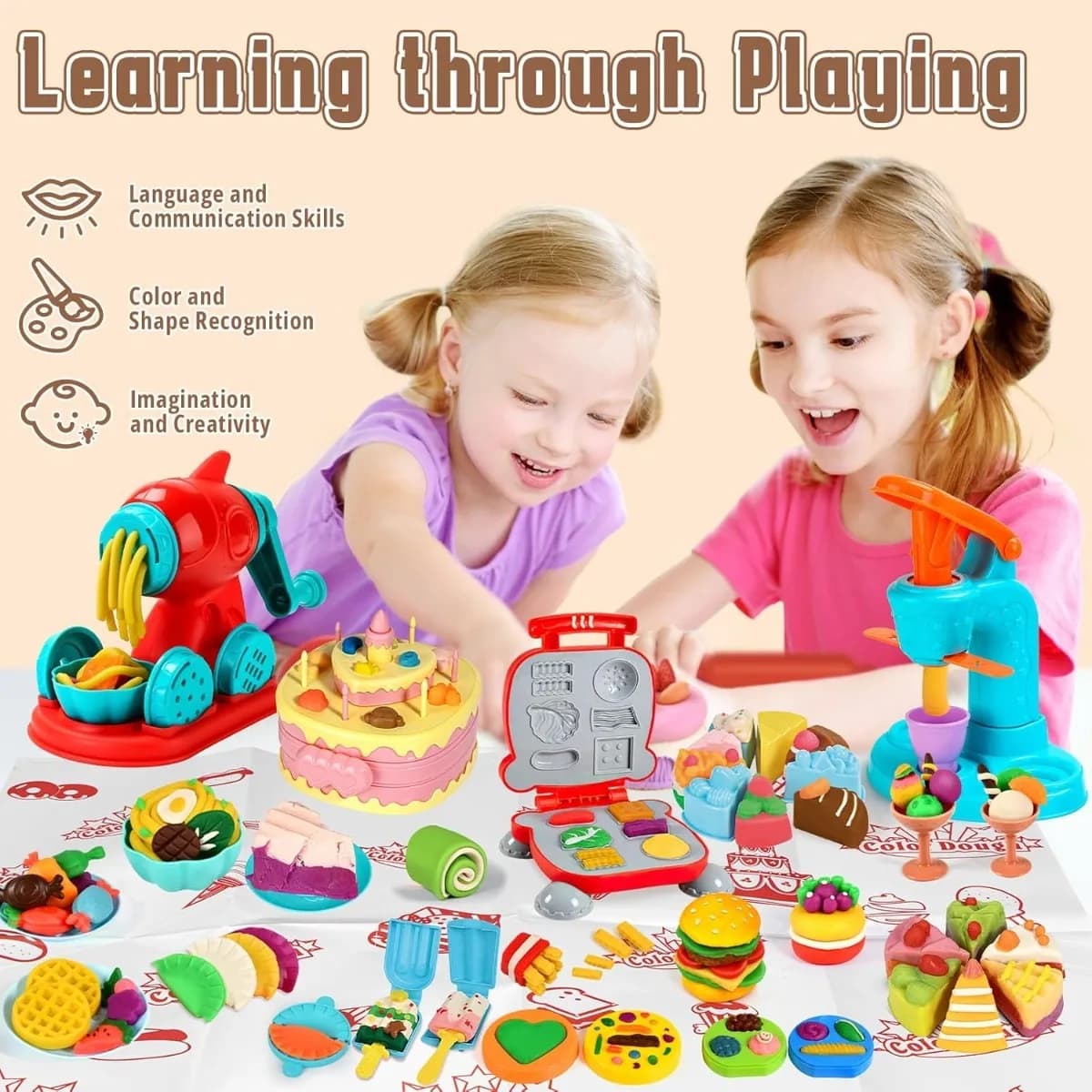 Pretend Play Kitchen Food Color Clay Toy Plasticine Tool Set Noodle Machine Ice Cream Maker DIY Mold Boys Girls Gift