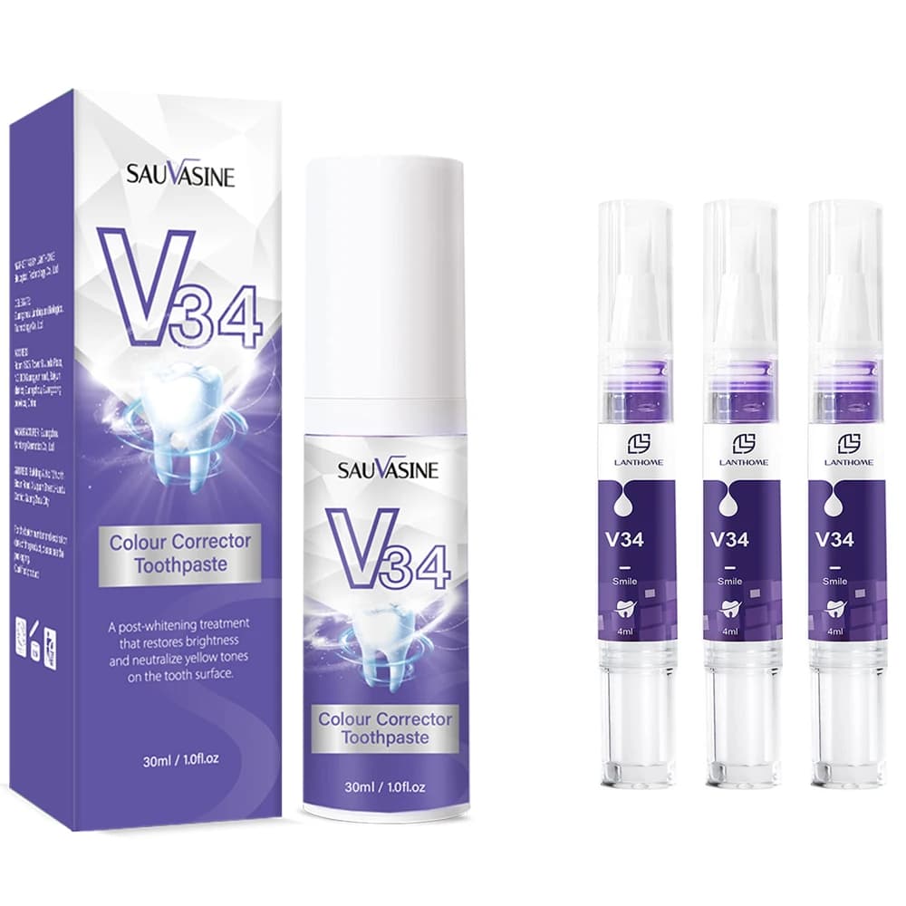 SAUVASINE V34 Color Corrector Siero Dentifricio Teeth whitening Booster Removing stains 4ml Pen gel Scratching Yellow Tone