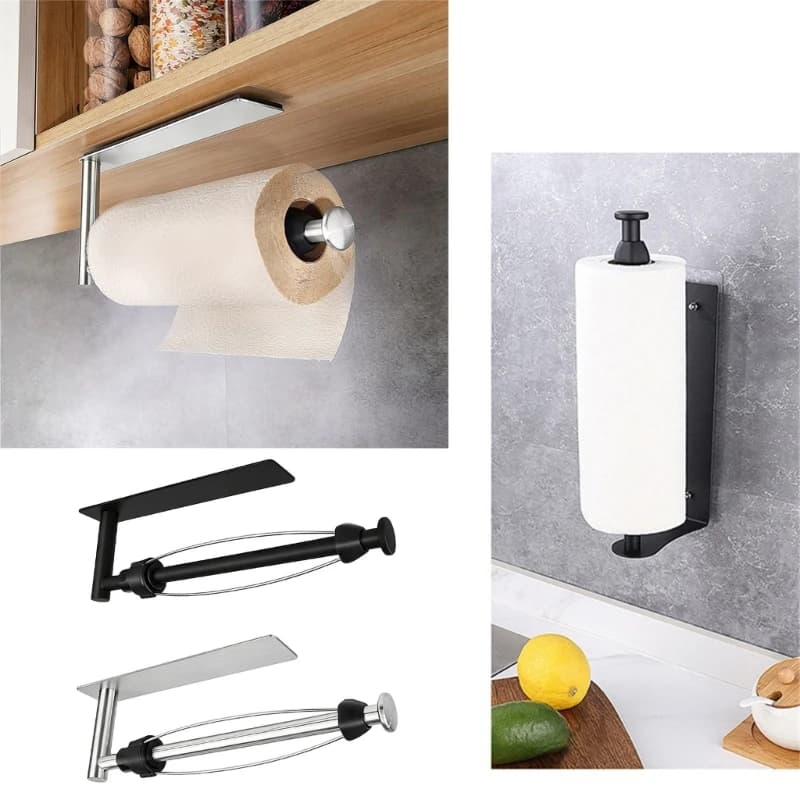 Wall Mounted Paper Towel Rack Metal Bar for Kitchen Cabinet Underside Fridge Side and Garage Storage Use M4YD