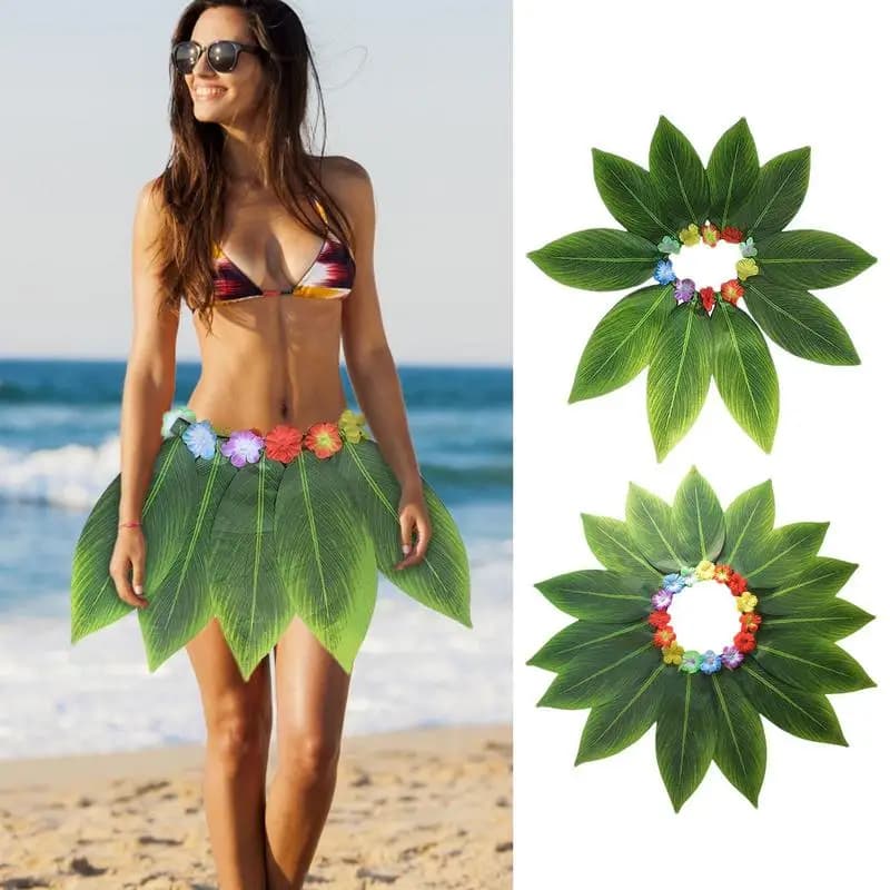 Gonna di erba a foglia Gonna di erba a foglia verde hawaiana Festa di ballo in spiaggia Festa di falò Gonna a foglia artificiale Costume da spettacolo teatrale