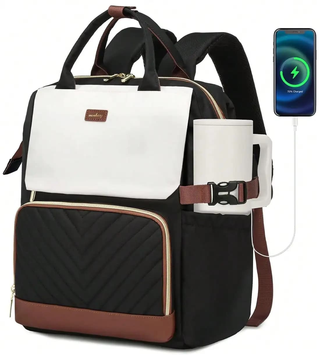 Bookbag For Women Laptop Backpack, Teacher Nurse Work Computer Bags Cup Holder&USB Charger For Travel, School College Back Pack For Girls, 15" Fashionable Waterproof Lightweight Backpack Suitable For Business With Laptop Compartment Daily Schoolbag