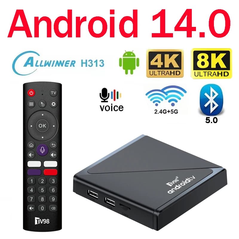 TV Box Android HD 4K 8K Dual WiFi 4G 5G TV98 ATV Pro Allwinner H313 Quad Core BT5.0 Video Smart Media Player 8GB 128GB iptv