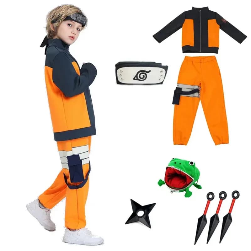 Bambini Uzumaki Akatsuki Cosplay Ragazzi Ragazze Uzumaki Giacca Pantaloni Fascia Rana Portafoglio Bambino Uniforme Kunai Costume di Halloween