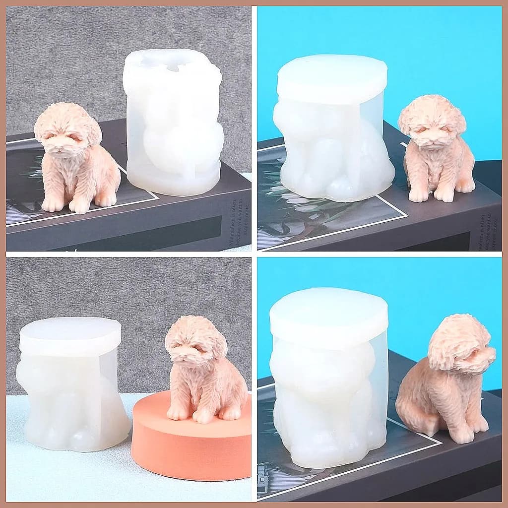 Stampo in Silicone 3D a Forma di Cane per Candele, Sapone, Argilla, Simpatico Cucciolo Teddy, Decorazione Aromaterapica, Stampi per Artigianato