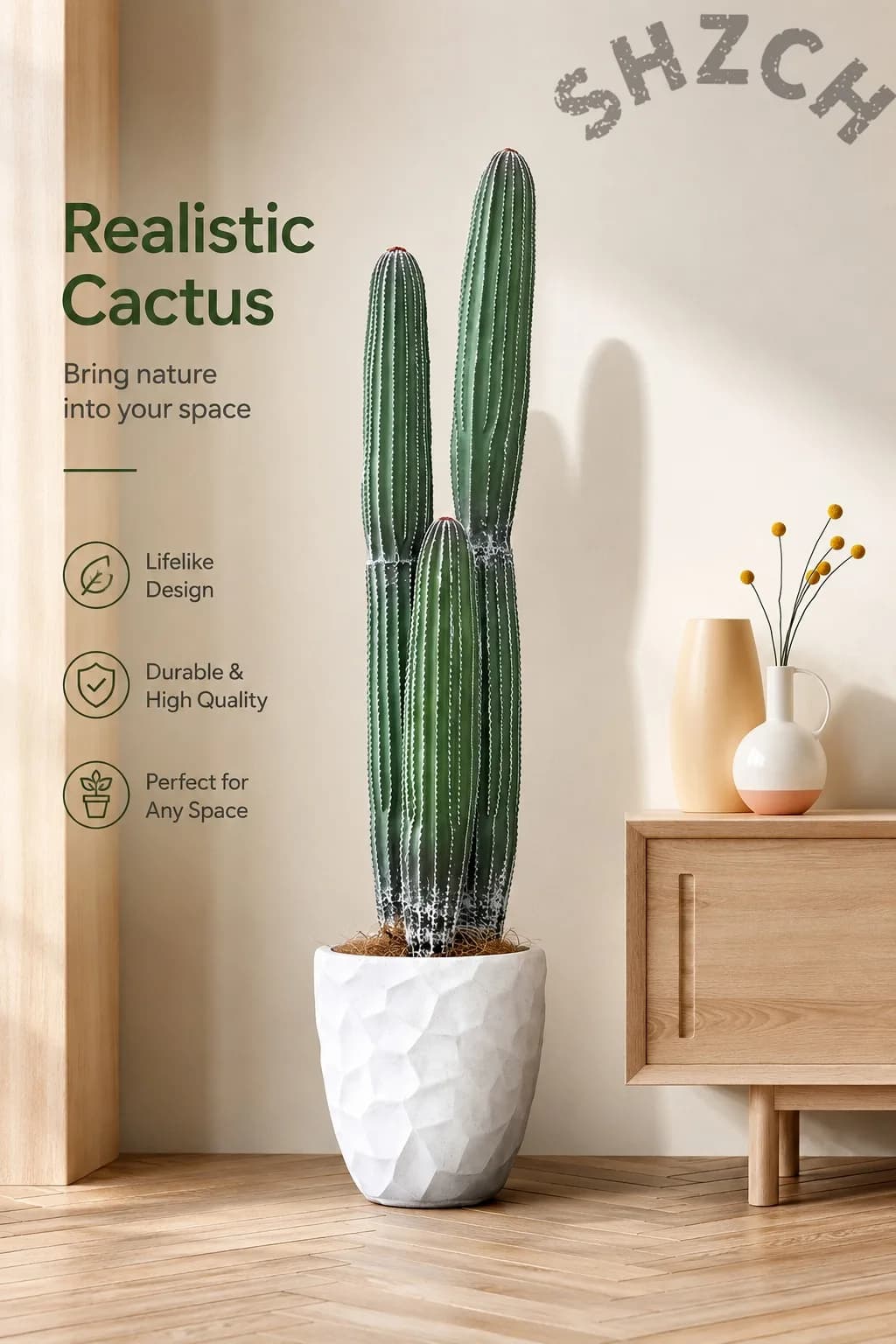 Large Modern Artificial Cactus – Realistic Fake Bonsai for Indoor Outdoor Decor, UV-Resistant Garden & Yard Plants
