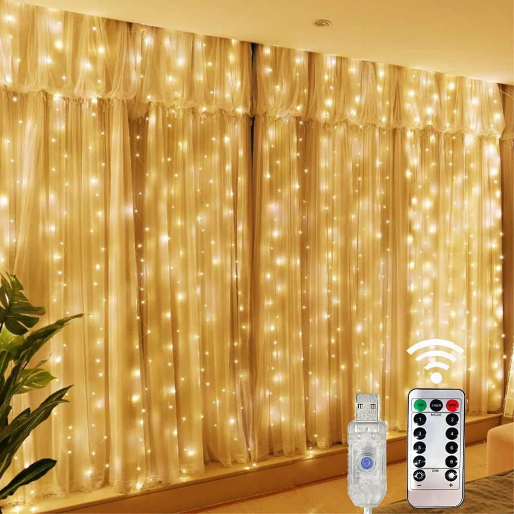 Luci di Natale a LED, tenda luminosa a stringa, 8 modalità, telecomando USB, decorazioni natalizie per la casa, lampada per le festività di Capodanno