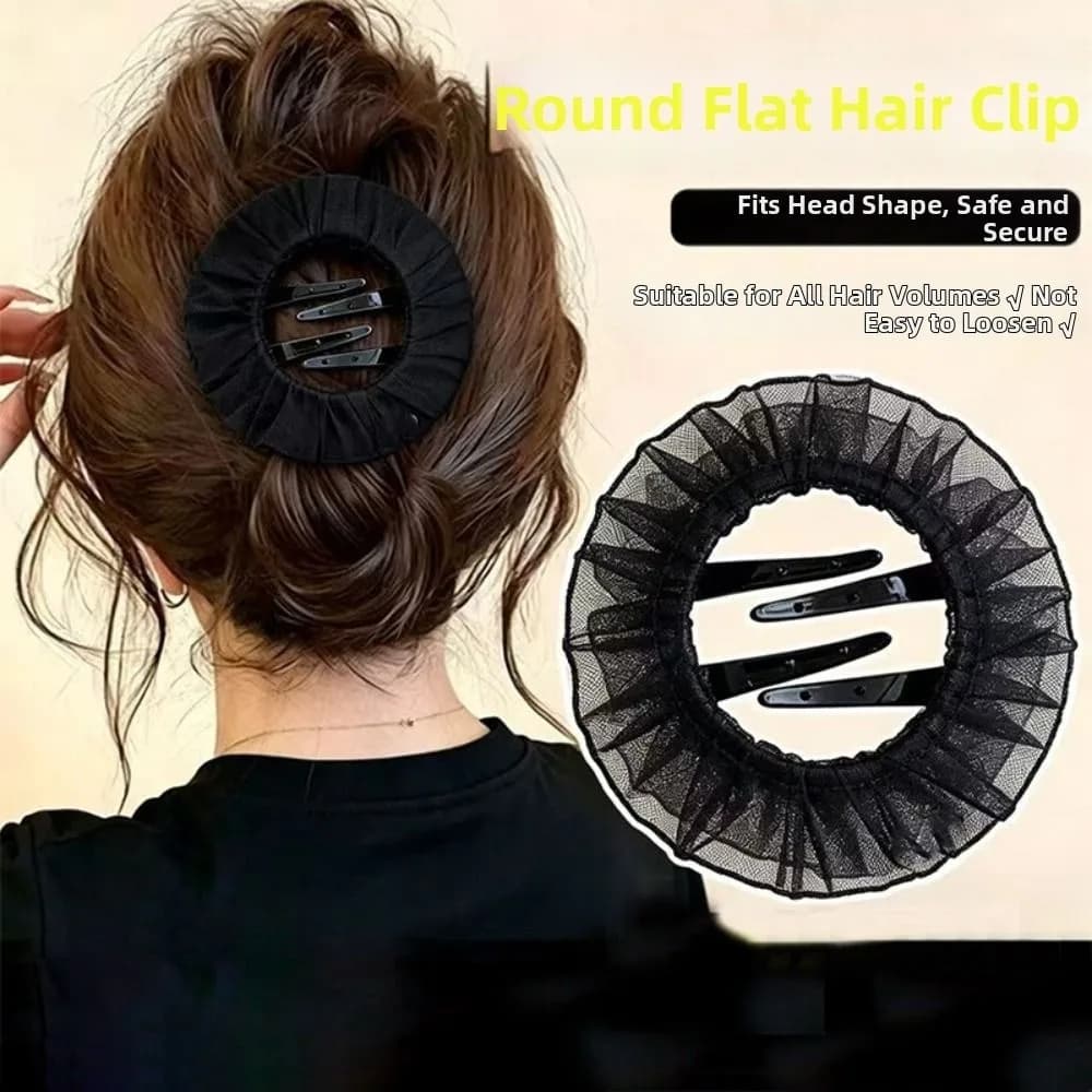 Round Shape Hair Clip ABS Hair Styling Tool Hairpins Mesh Ruffle Organza Flexible Hair Clip for Lying Down and Driving