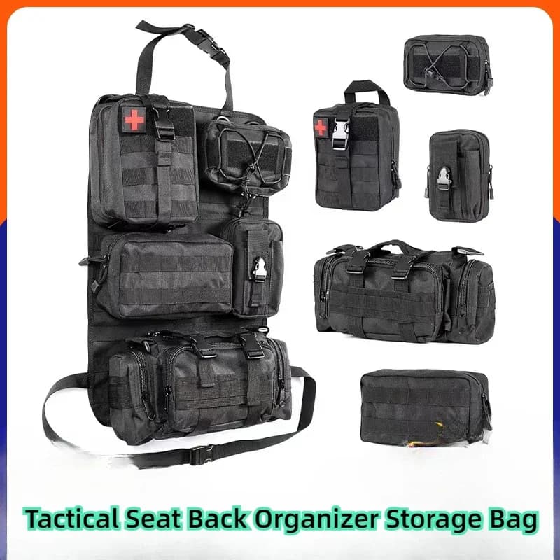 Organizer tattico per sedile posteriore, organizer per pannello Molle per veicolo, con 5 tasche Molle staccabili, organizer universale per seggiolino auto