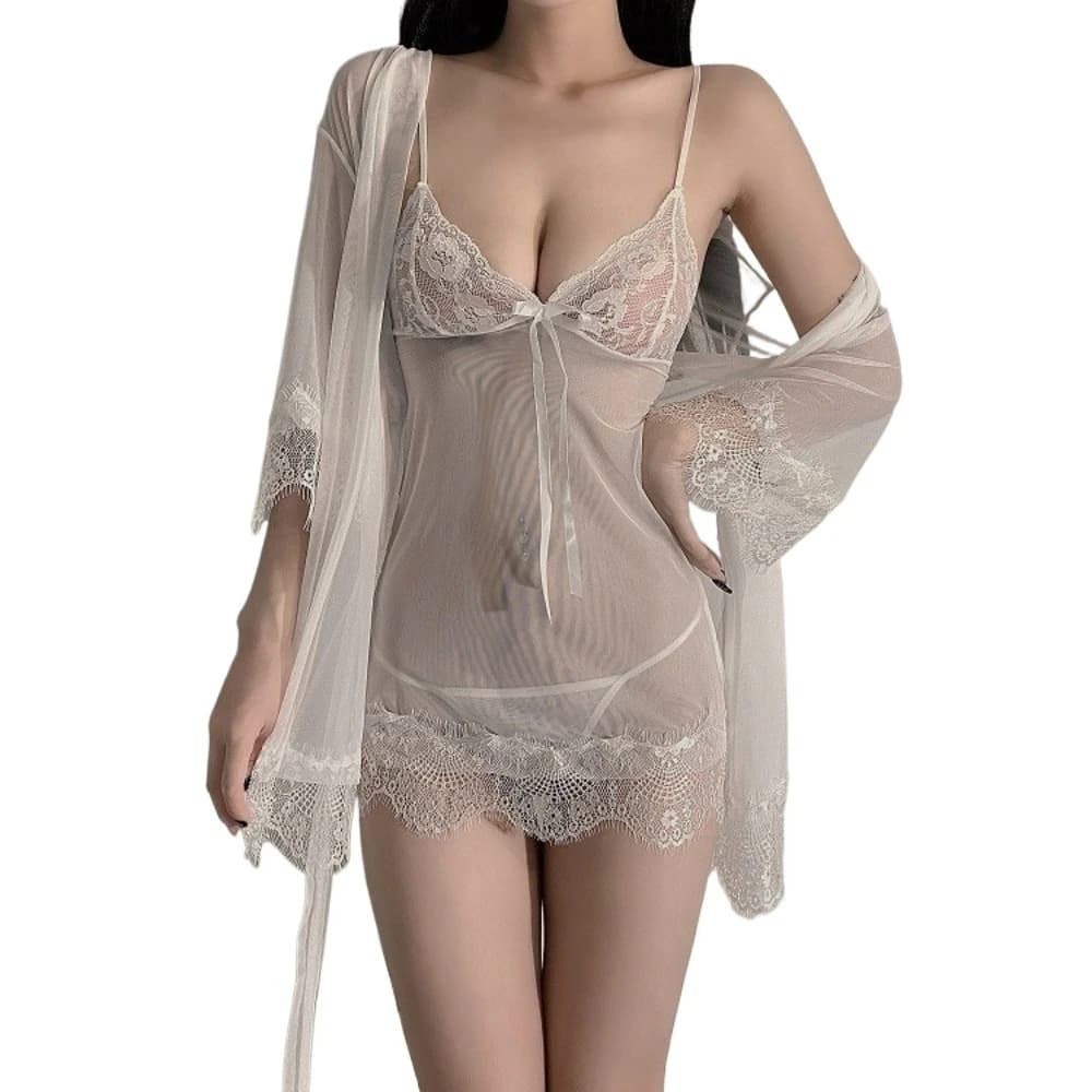 Suspender Underwear Front Open Lace-Up Dress Sexy Clothes For Women Lace Black Plus Size Nightgowns Open Lingerie Skirt Set