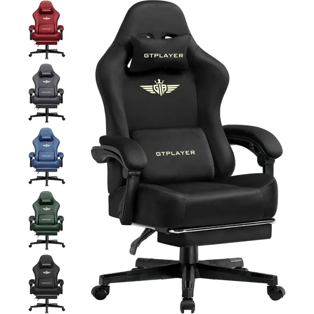 GTPLAYER Sedia da gaming in tessuto con cuscino a molle insacchettate, sedia da computer ergonomica con schienale alto con poggiapiedi per supporto lombare per adulti