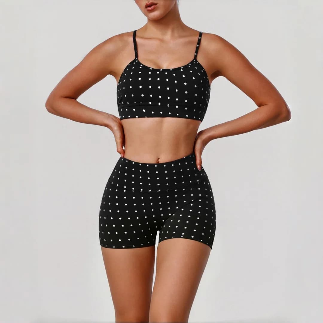 Nuovo Set Yoga da Donna: Reggiseno Push-Up con Pois Argentati e Shorts Sportivi per Yoga, Pilates, Corsa, Allenamento e Fitness
