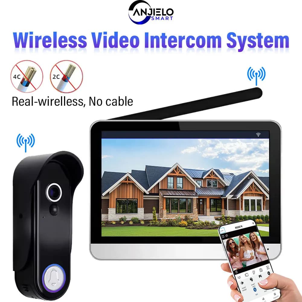ANJIELO Tuya Smart 1080P Sistema videocitofonico wireless per campanello domestico appartamento Wireless grandangolare da 160 gradi