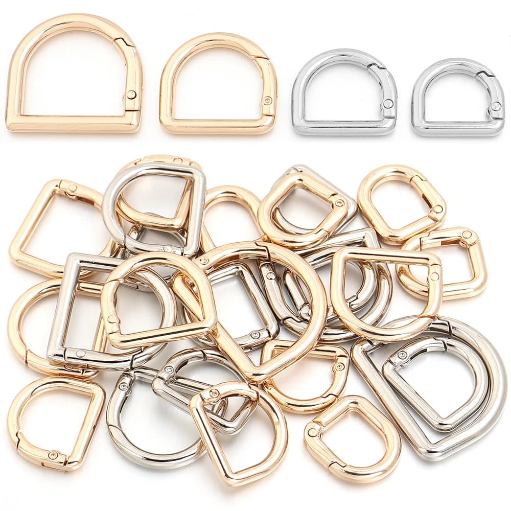 5pcs D Shape Spring Ring Openable Handbag Strap Buckle Carabiner Clip Hook Dog Chain Connector For DIY Bag Keyring Accessories