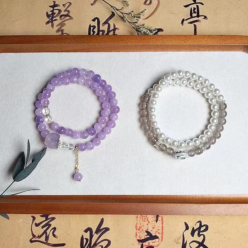 Doppio cerchio di agata grigia impiombata di perle di conchiglia lucida di design per le donne Bracciale di giada viola di fascia alta di lusso leggero