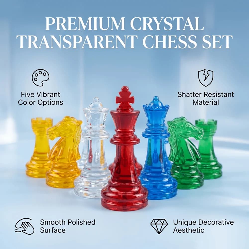 32 PCS Transparent Chess Piece Set, 4.9Cm King, International Standard Chessmen for Board Games