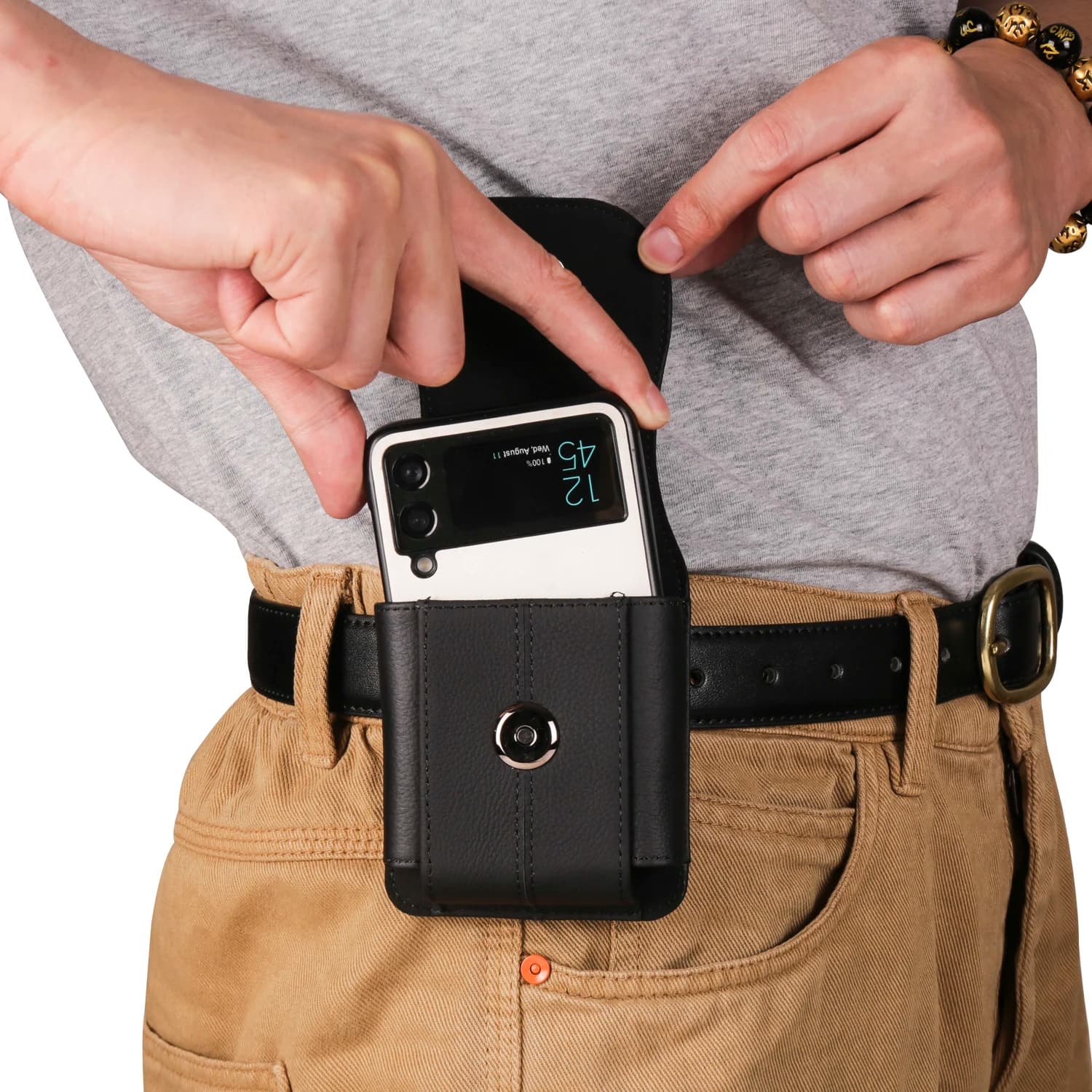 Custodia per fondina con clip da cintura in pelle di mucca per Samsung Galaxy Z Flip 7 6 5 4 3 Flip7 Flip6,Moto Razr 60 50 40 Ultra Borsa da uomo