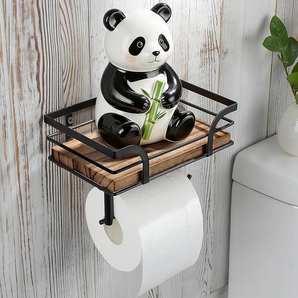 Portarotolo per Carta Igienica Stile Rustico con Mensola, Decorazione Country per Bagno e Toilette, Porta Cellulare e Salviette