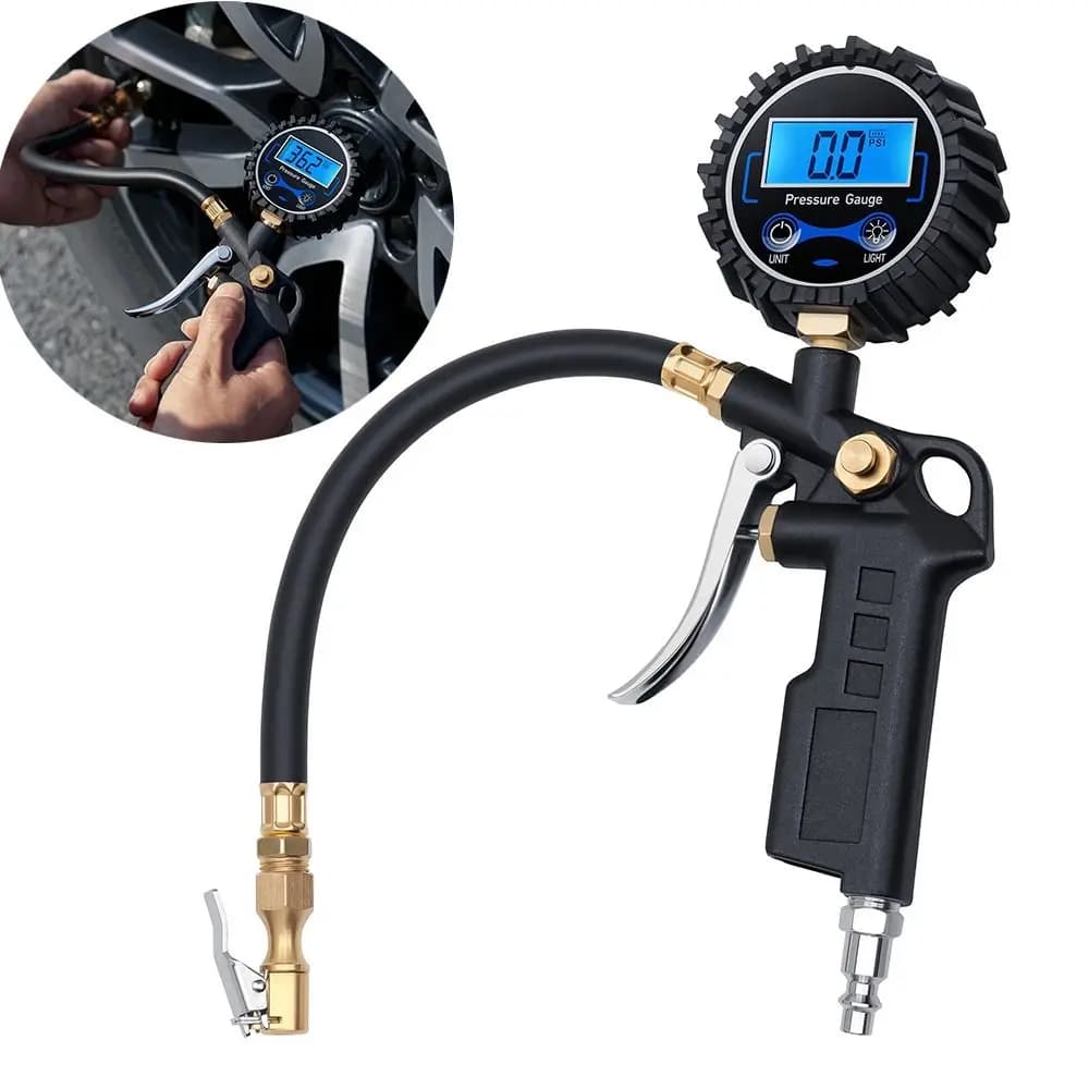 250 PSI Air Chuck Manometro digitale per pneumatici Accessori per compressori Risoluzione display 0,1 Tubo in gomma per gonfiaggio pneumatici automatico