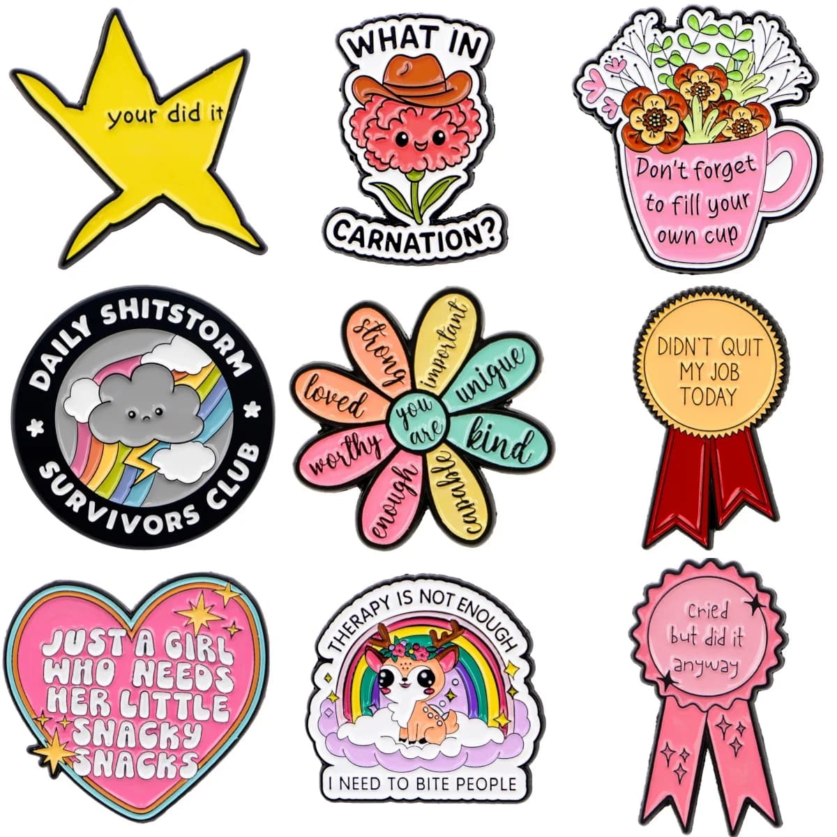 Citazioni ispiratrici Spille per donne Fiori Spilla smaltata Distintivo in metallo Gioielli Abbigliamento Zaino Accessori Regalo per amici