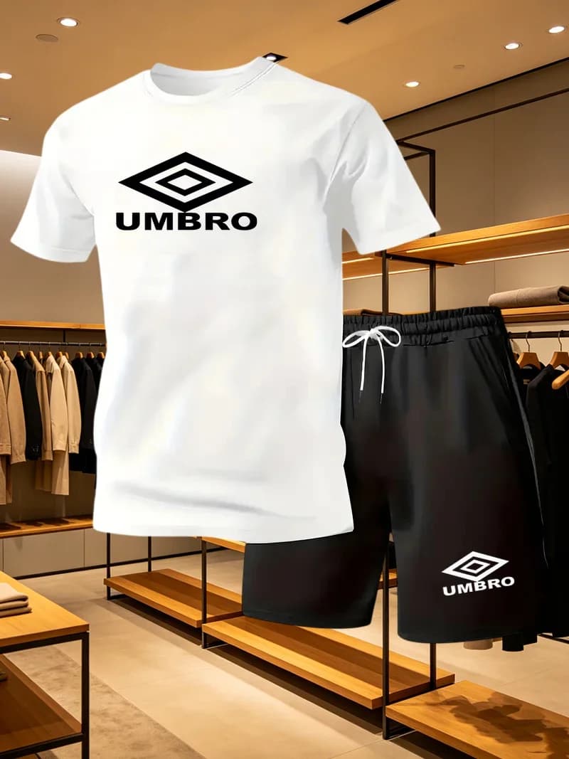 Street Trendy Men's UMBRO Printed Casual Set Summer Simple Short Sleeve Solid Color T-shirt Shorts Fashion Versatile