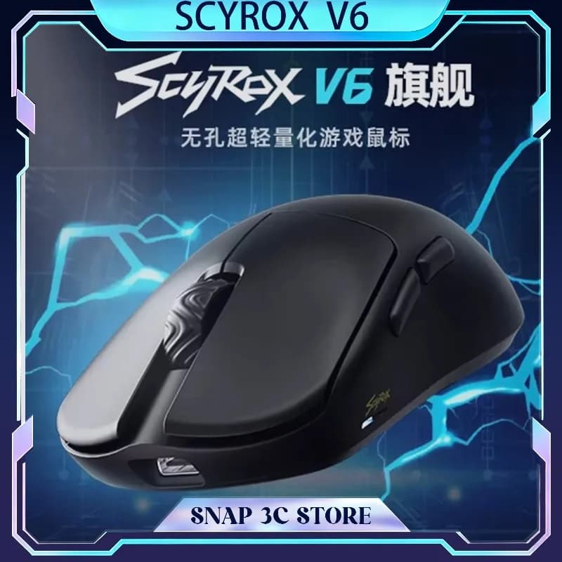 Mouse da Gaming Wireless Scyrox V6 8KHz con Sensore Pixart PAW3950, Ultra Leggero, Senza Fori, Impugnatura a Artiglio per Mani Piccole, per PC Valorant