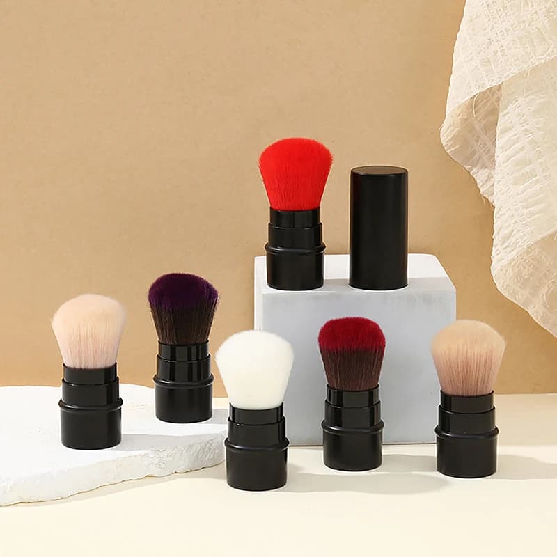 Pennello Multifunzione Retrattile per Blush, Cipria e Fissaggio Trucco con Coperchio - Strumento Portatile per il Make-up